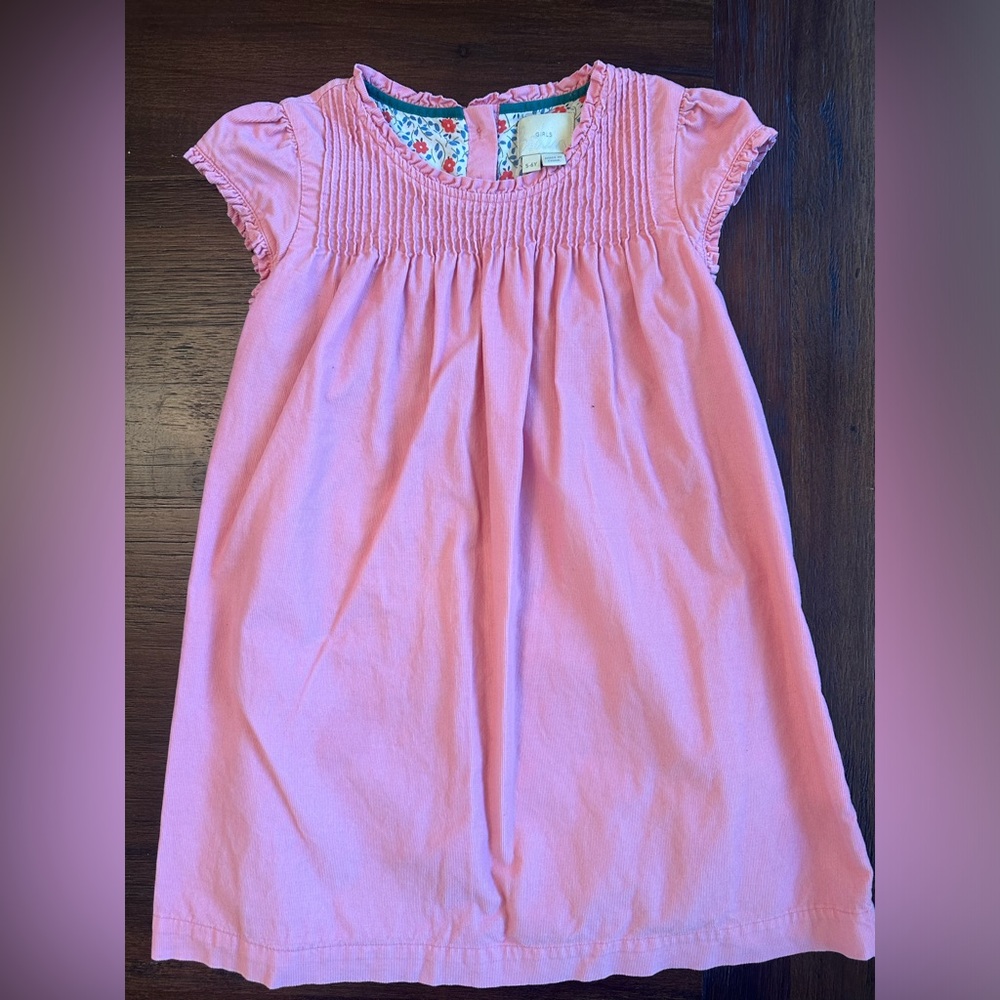 EUC Girls Boden pink pintucked corduroy dress. Size 5-6